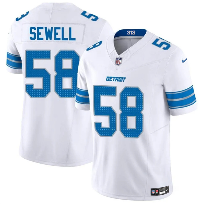 Men's White Detroit Lions #58 Penei Sewell 2025 F.U.S.E. Vapor Limited Stitched Jersey